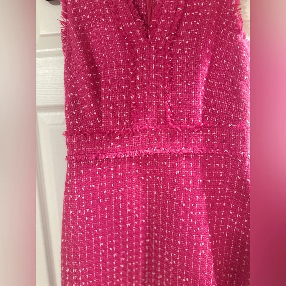 Women’s J. Crew Sleeveless Sheath Dress Tweed Fringe Pink Barbie Valentine Sz 2.